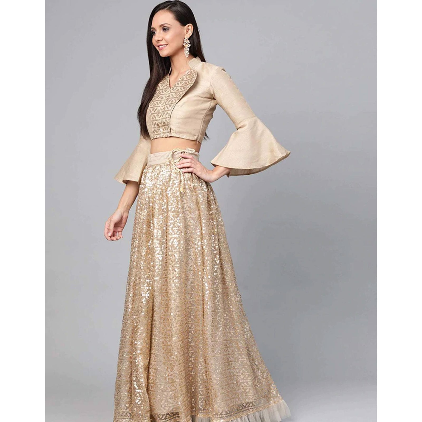 Beige color Net Lehenga with Heavy Embroidery, Zari and Thread work ClothsVilla