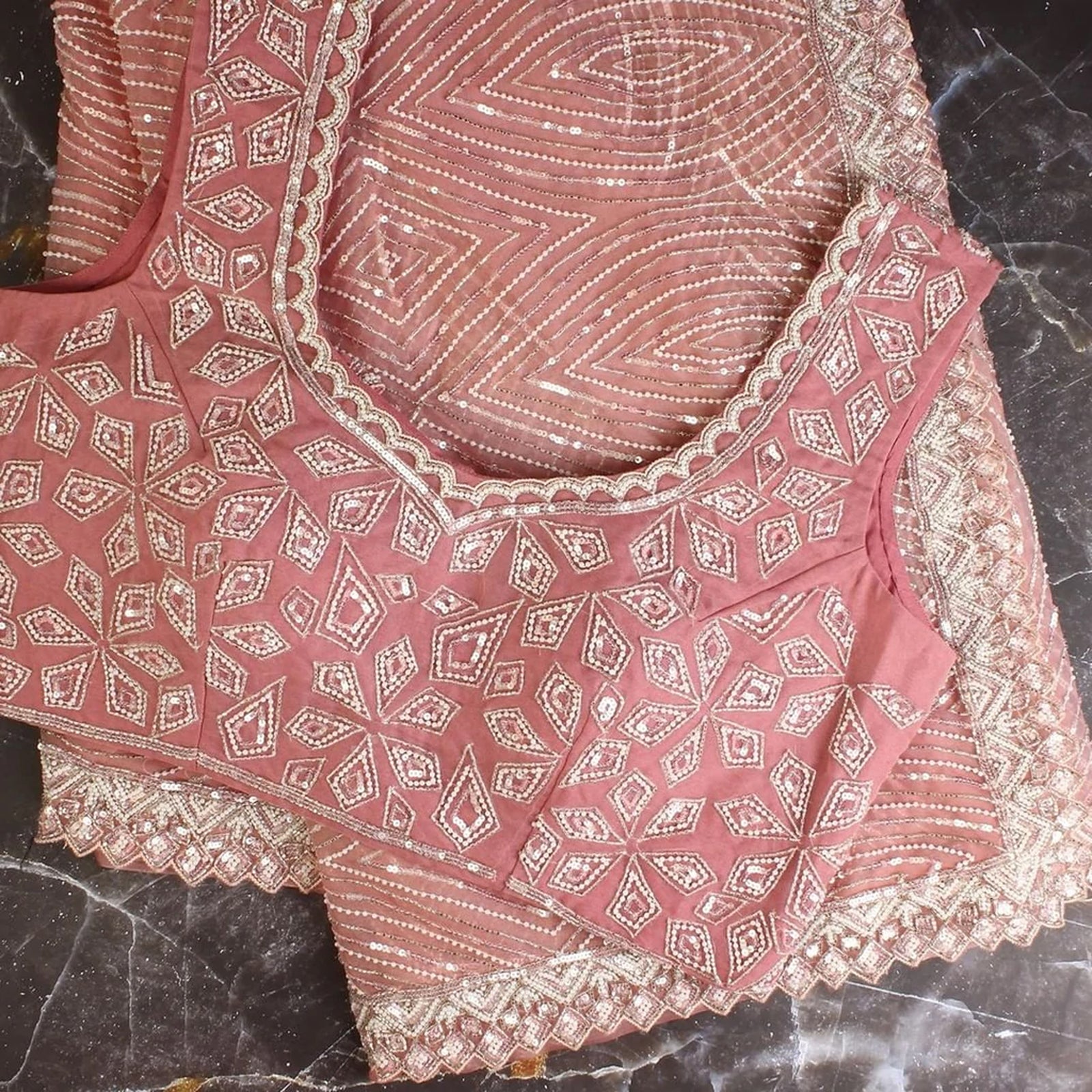 Pink Georgette Saree with Heavy Thread and Sequins Work ClothsVilla