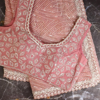 Pink Georgette Saree with Heavy Thread and Sequins Work ClothsVilla
