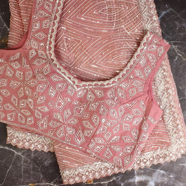 Pink Georgette Saree with Heavy Thread and Sequins Work ClothsVilla