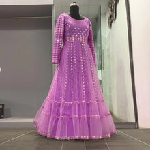 Load image into Gallery viewer, Pink Gown in Soft Net Fabrics with Heavy Foil mirror and thread work ClothsVilla
