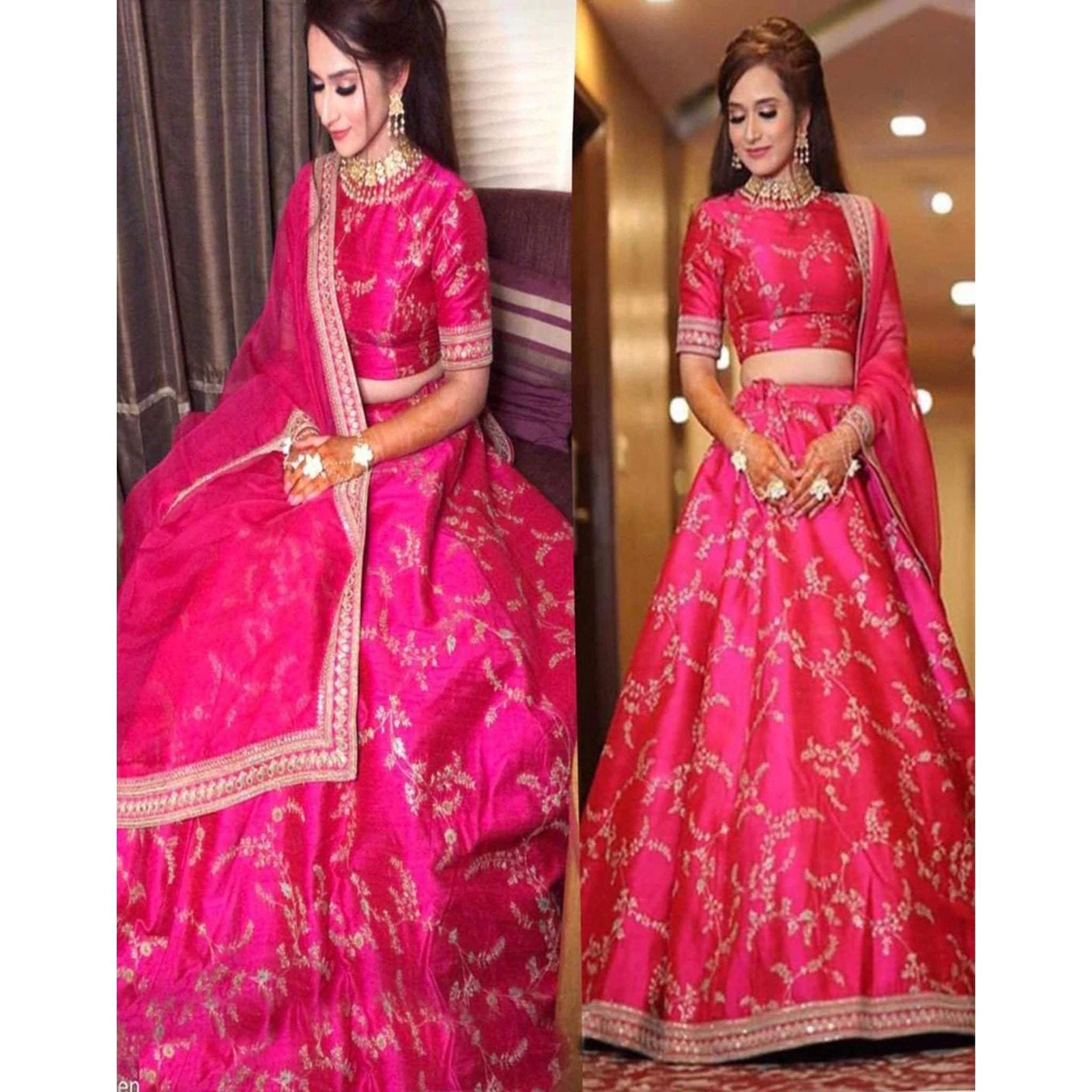 Pink Lehenga Choli in Bangalore Silk with Heavy Embroidery Work ClothsVilla