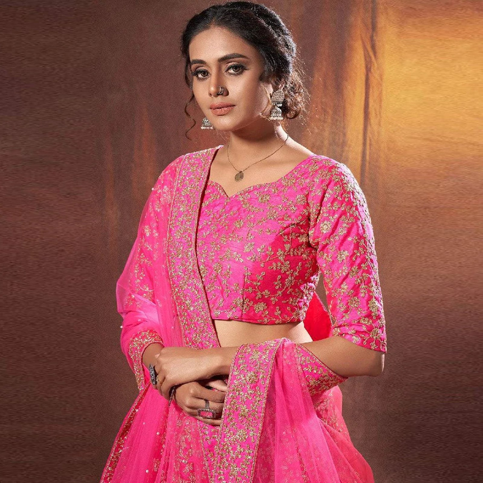 Pink Lehenga Choli in Silk with Embroidery Work for Wedding ClothsVilla