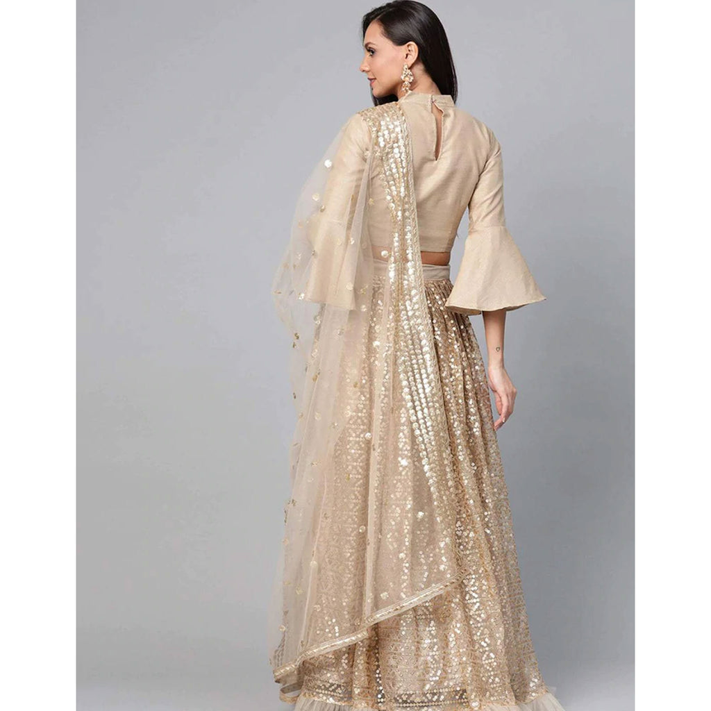 Beige color Net Lehenga with Heavy Embroidery, Zari and Thread work ClothsVilla