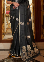 Load image into Gallery viewer, Midnight Black Designer Satin Silk Saree Clothsvilla