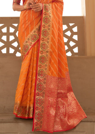 Amber Orange Woven Soft Banarasi Silk Saree with Contrast Pallu & Blouse Clothsvilla