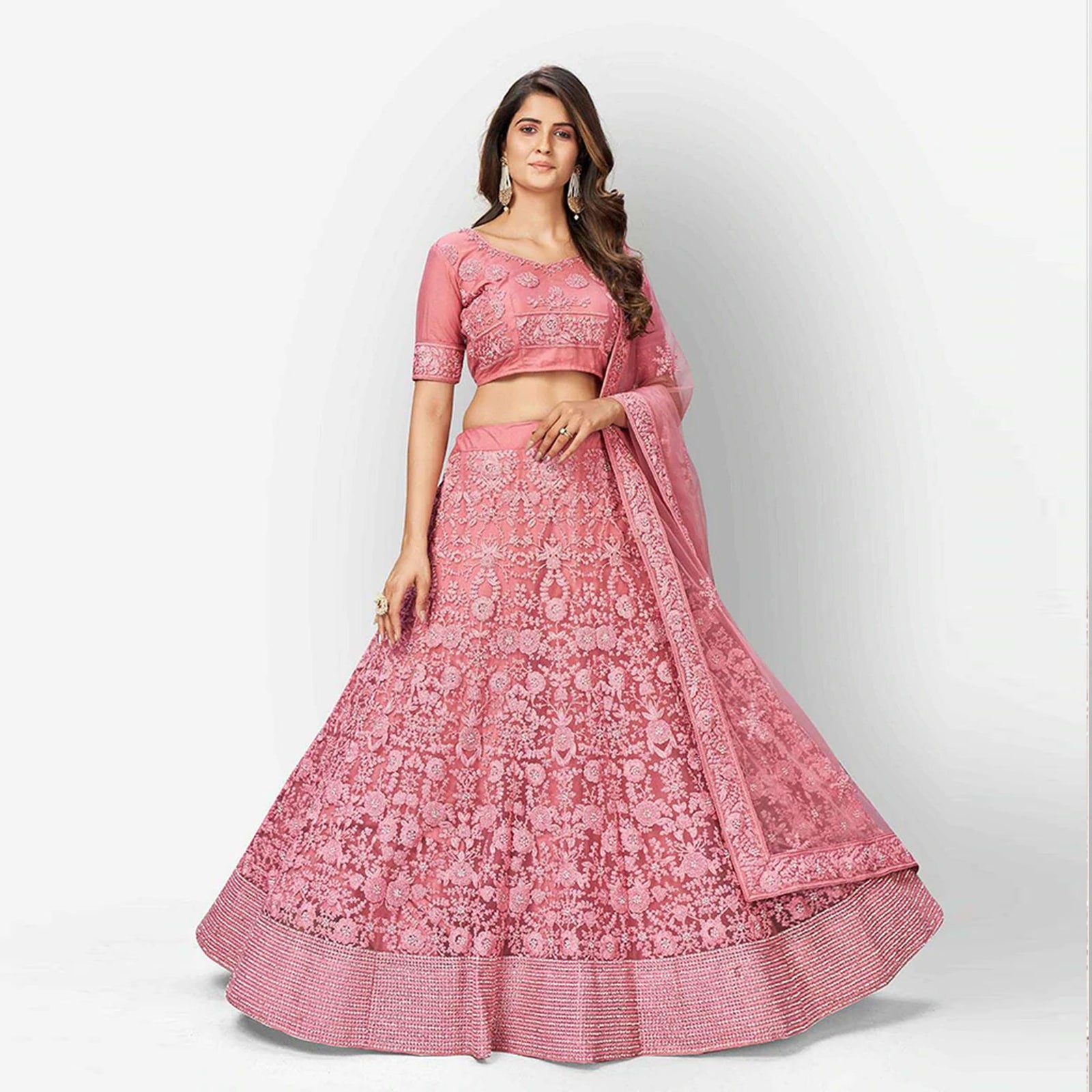 Vanilla Soft Net Thread Lehenga Choli with Sequence and Zari Work ClothsVilla