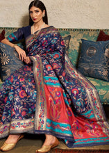 Load image into Gallery viewer, Space Blue Banarasi Jamawar Woven Silk Saree : Top Pick Clothsvilla