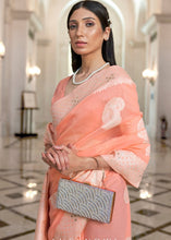 Load image into Gallery viewer, Salmon Orange Lucknowi  Chikankari Weaving Silk Saree Clothsvilla