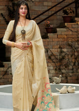 Load image into Gallery viewer, Ivory White Banarasi Cotton Silk Saree with Floral Motif Pallu Clothsvilla
