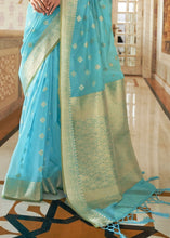 Load image into Gallery viewer, Arctic Blue Zari Woven Linen Silk Saree Clothsvilla