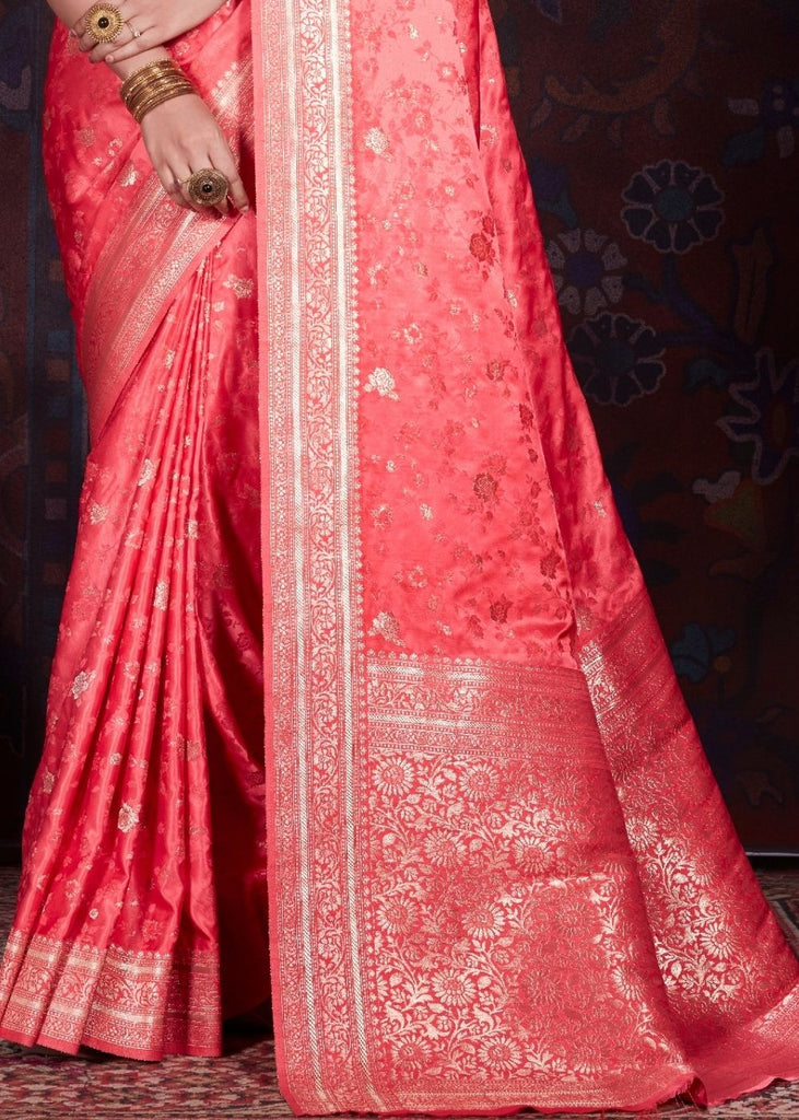 Persian Red Zari Woven Satin Silk Saree Clothsvilla