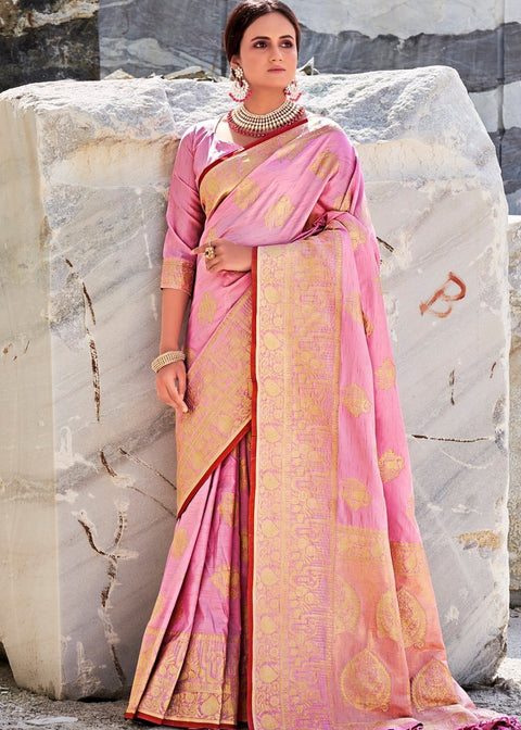 Flamingo Pink Woven Designer Silk Saree with Butti overall Clothsvilla Main image