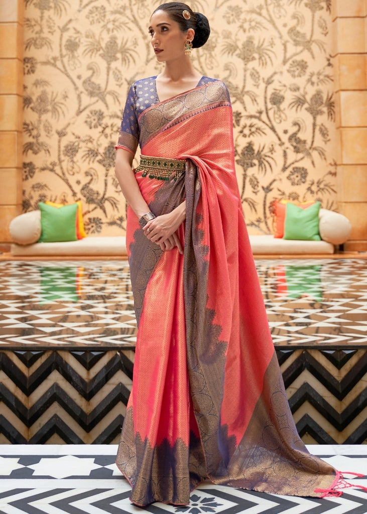 Punch Pink Zari Woven Kanjivaram Silk Saree Clothsvilla