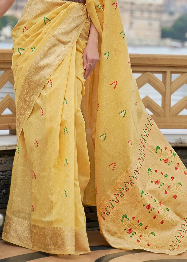 Corn Yellow Woven Linen Silk Saree Clothsvilla