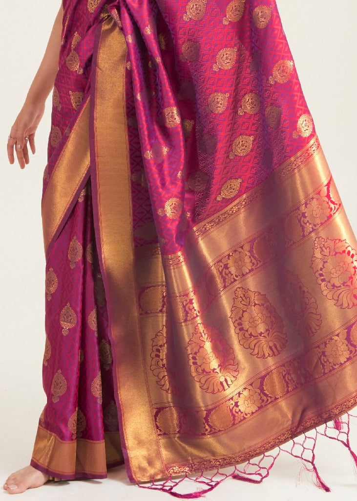 Hibiscus Purple Zari Butta Woven Banasari Silk Saree Clothsvilla