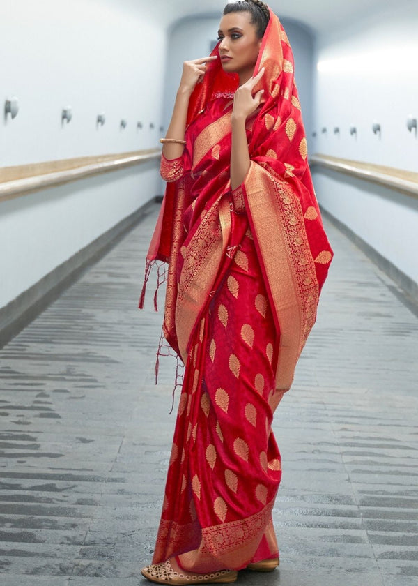 Crimson Red Woven Banarasi Silk Saree with overall Butti Clothsvilla