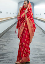 Load image into Gallery viewer, Crimson Red Woven Banarasi Silk Saree with overall Butti Clothsvilla