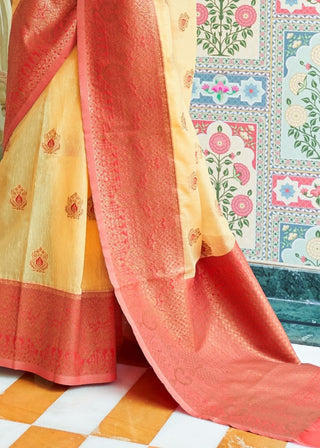 Yellow Woven Linen Silk Saree with Butti overall Clothsvilla