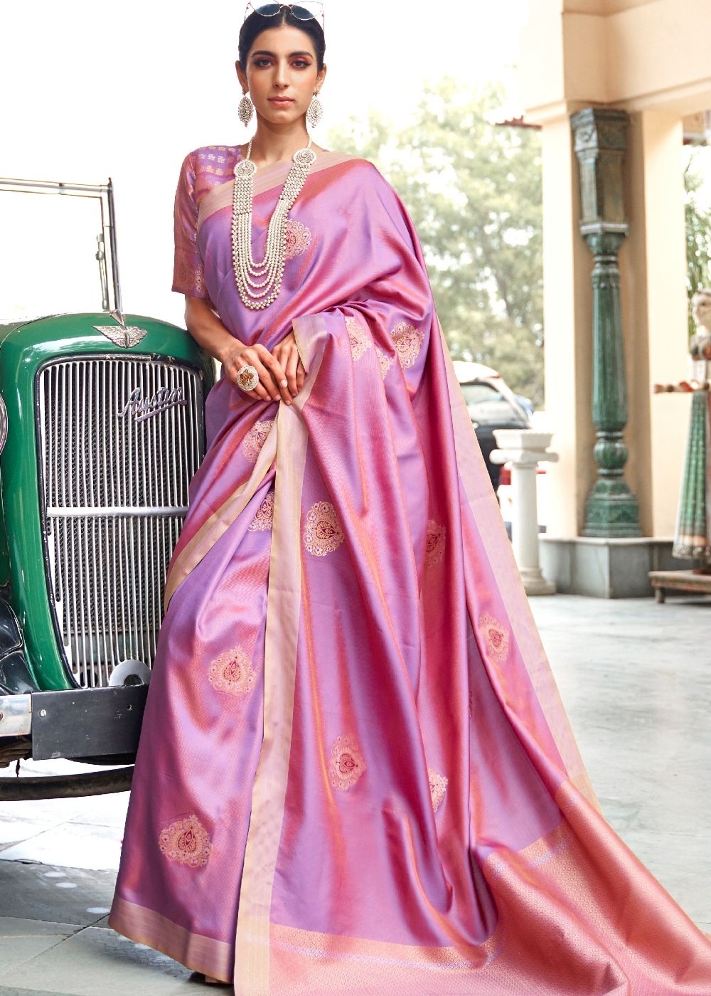 Iris Purple Zari Butta Banarasi-Chanderi Fusion Silk Saree Clothsvilla Main image
