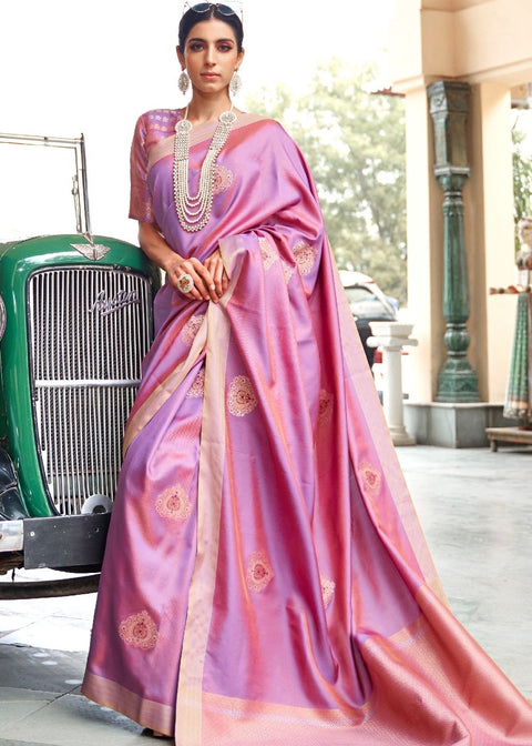 Iris Purple Zari Butta Banarasi-Chanderi Fusion Silk Saree Clothsvilla Main image