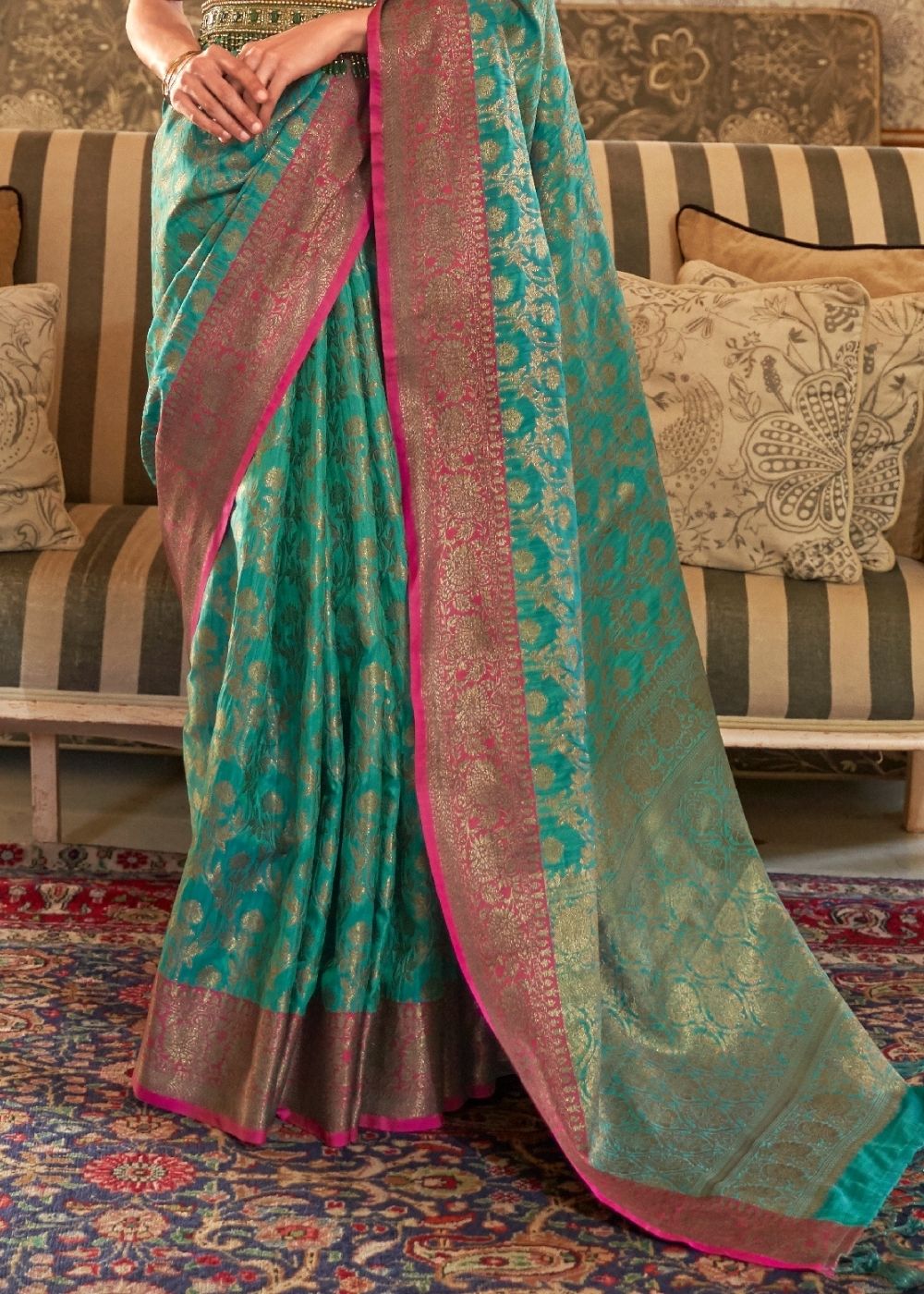 Sea Green Woven Banarasi Tussar Silk Saree : Top Pick Clothsvilla