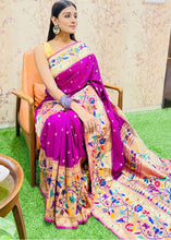 Load image into Gallery viewer, Magenta Purple Zari Woven Paithani Silk Saree Clothsvilla