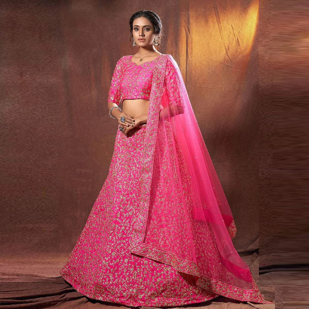 Pink Lehenga Choli in Silk with Embroidery Work for Wedding ClothsVilla