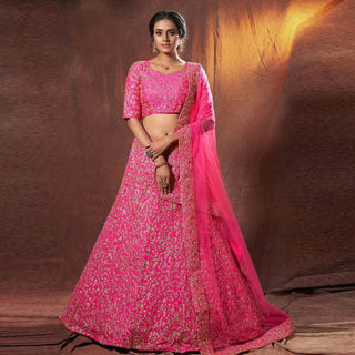 Pink Lehenga Choli in Silk with Embroidery Work for Wedding ClothsVilla