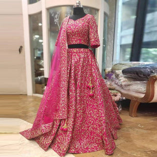 Pink Lehenga Choli in Silk with Embroidery Work for Wedding ClothsVilla