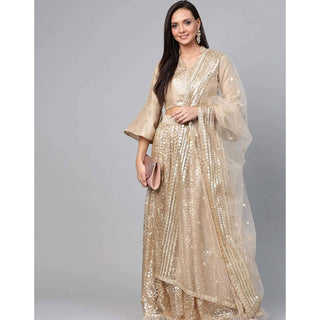Beige color Net Lehenga with Heavy Embroidery, Zari and Thread work ClothsVilla
