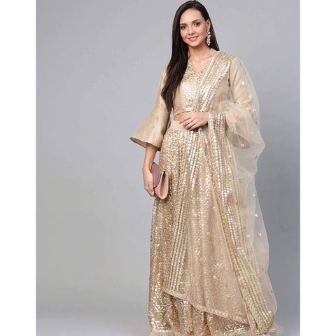 Beige color Net Lehenga with Heavy Embroidery, Zari and Thread work ClothsVilla Main image