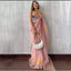 Pink Organza Silk Saree with Beautiful Floral Handprint Karanda Handwork Tikki Plain Blouse for Wedding ClothsVilla