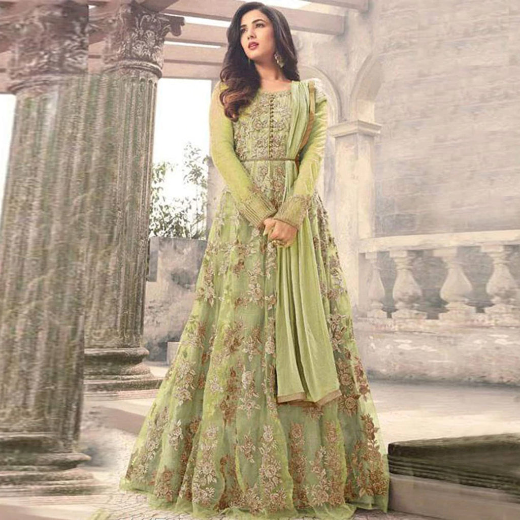 Pista Designer Net Gown With Heavy Embroidery and Stone Work ClothsVilla