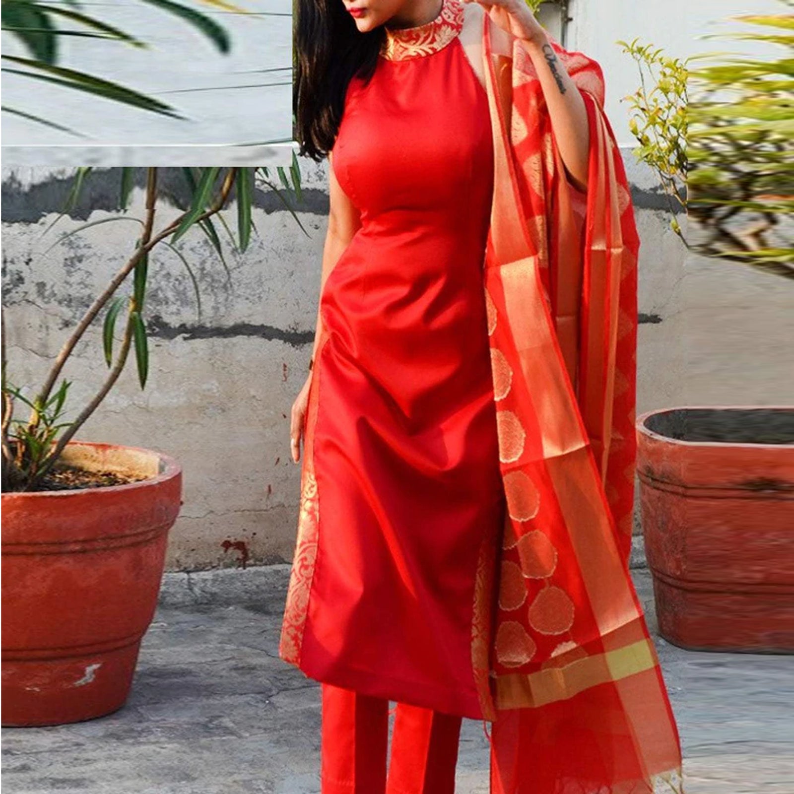Pure Cotton Salwar Suit with Banaras Silk Dupatta For Women ClothsVilla