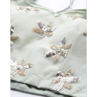 Light Green Net Lehenga with Heavy Embroidery, Zari, Thread work ClothsVilla