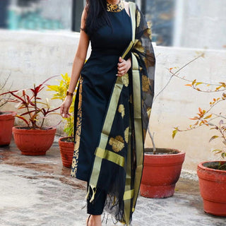 Pure Cotton Salwar Suit with Banaras Silk Dupatta For Women ClothsVilla