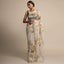 Pure Organza Saree with Beautiful Hand Print Zardosi touch up of Pearl and Matching Silk Blouse ClothsVilla