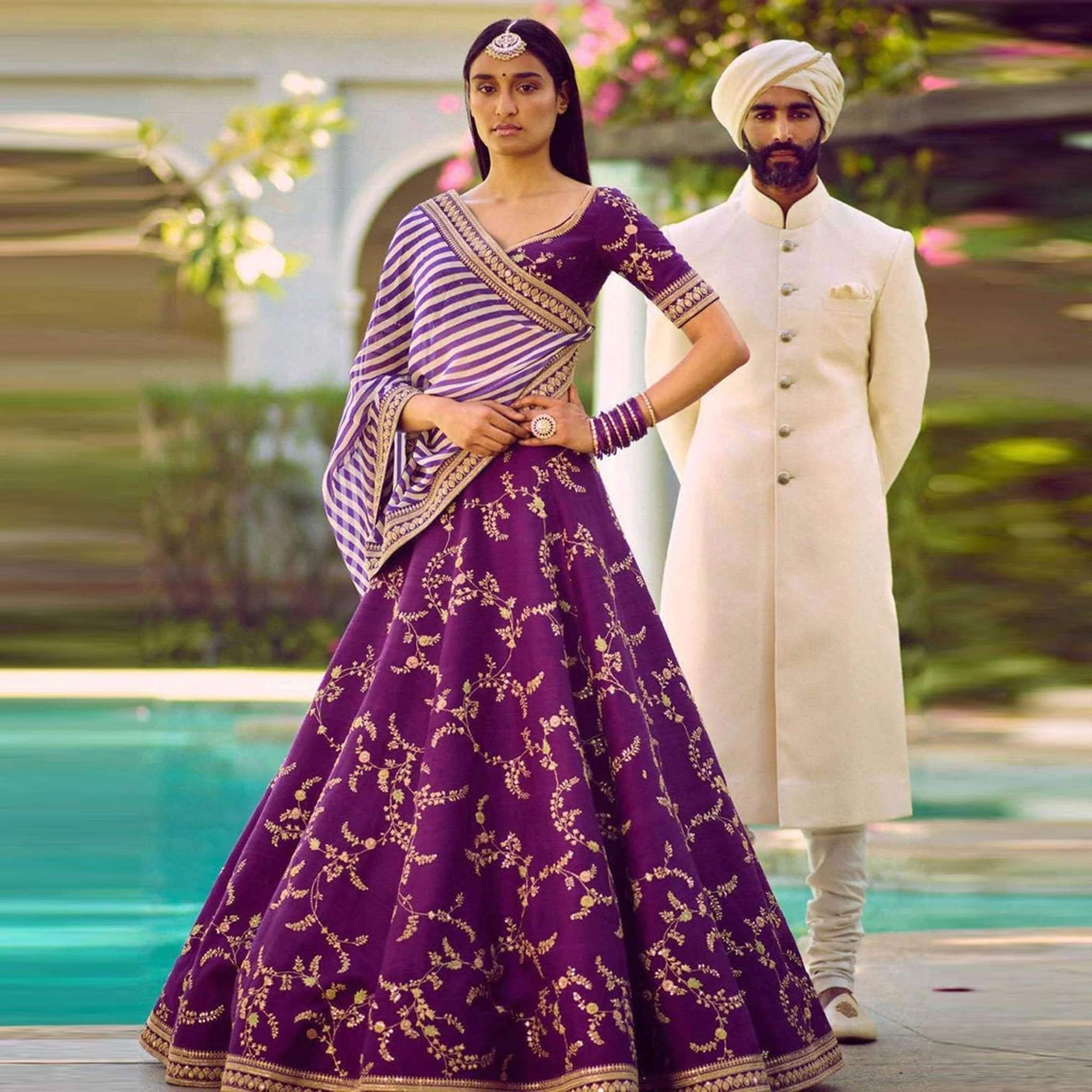 Purple Color Bangalore Silk Lehenga Choli with Heavy Embroidery Work for  Wedding