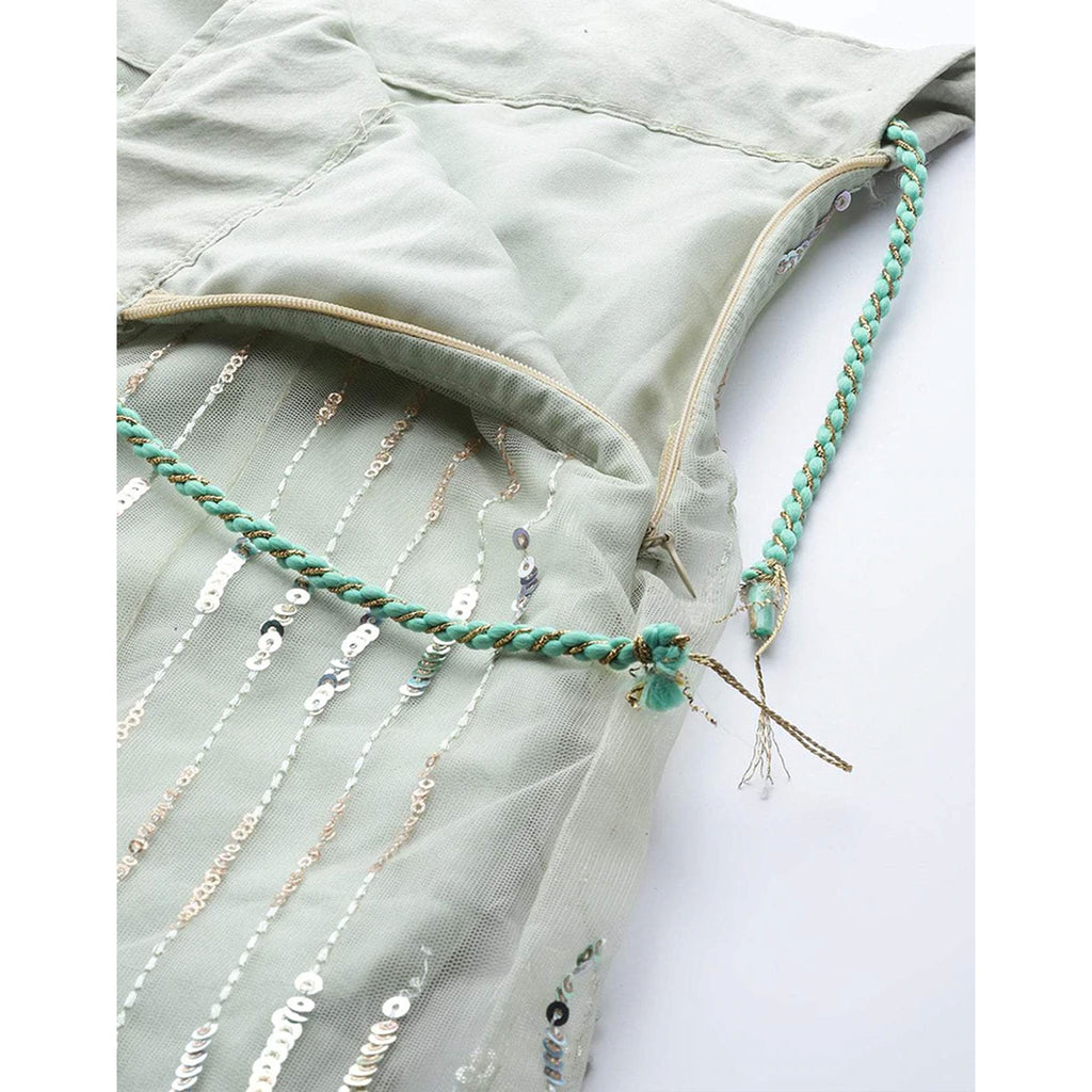 Light Green Net Lehenga with Heavy Embroidery, Zari, Thread work ClothsVilla