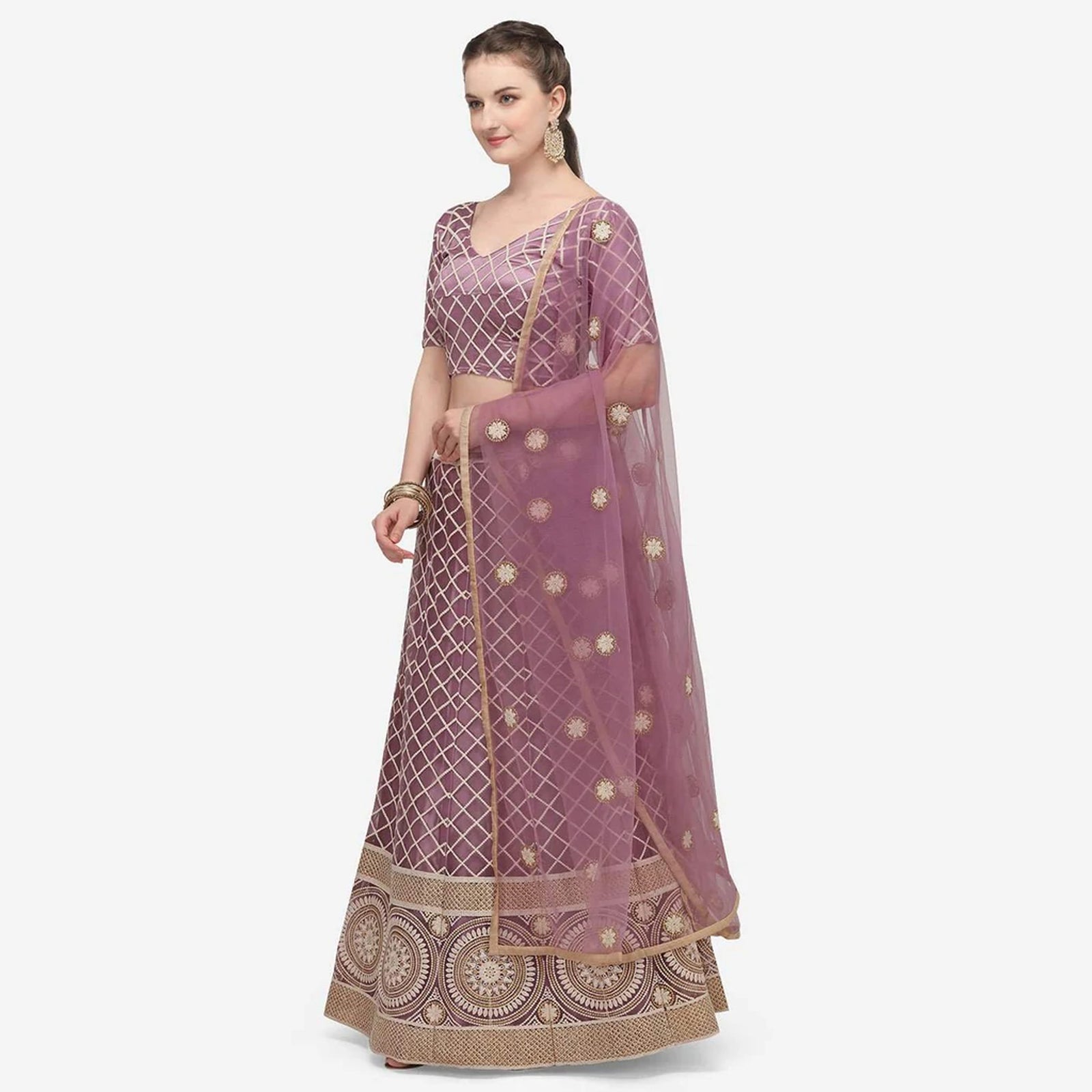 Purple Color Lucknowi Lehenga Choli with Net Dupatta ClothsVilla