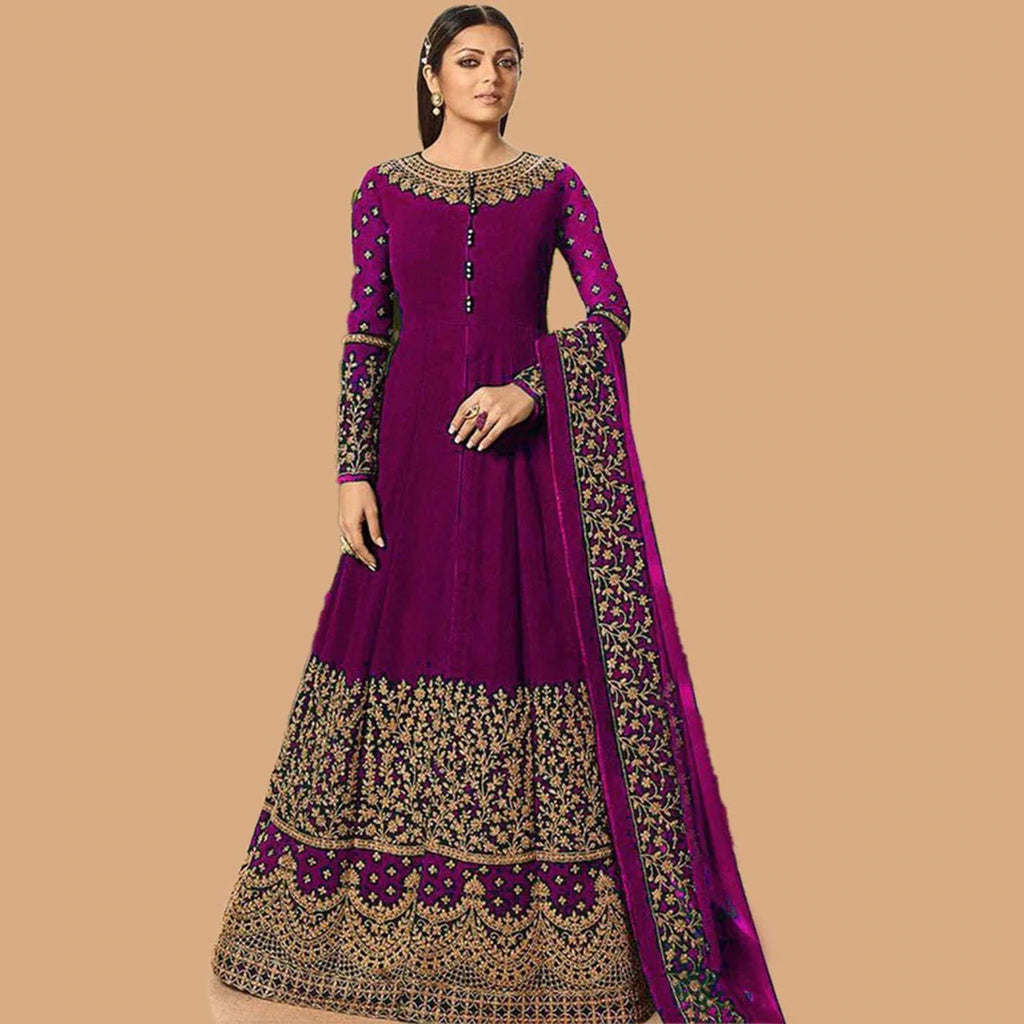 Purple Georgette Designer Gown with Heavy Embroidery Work ClothsVilla