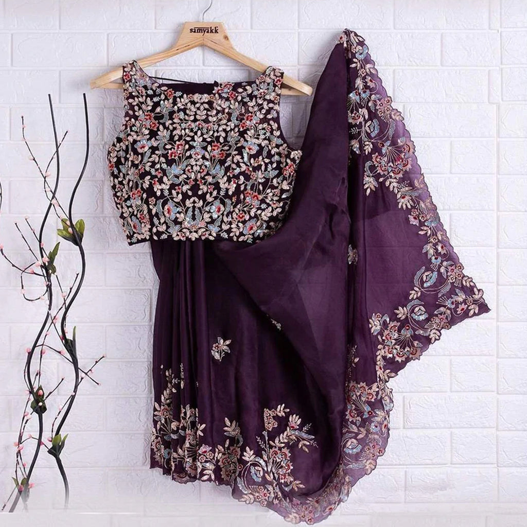 Purple Saree In Kasturi Silk with Heavy Embroidery Work ClothsVilla