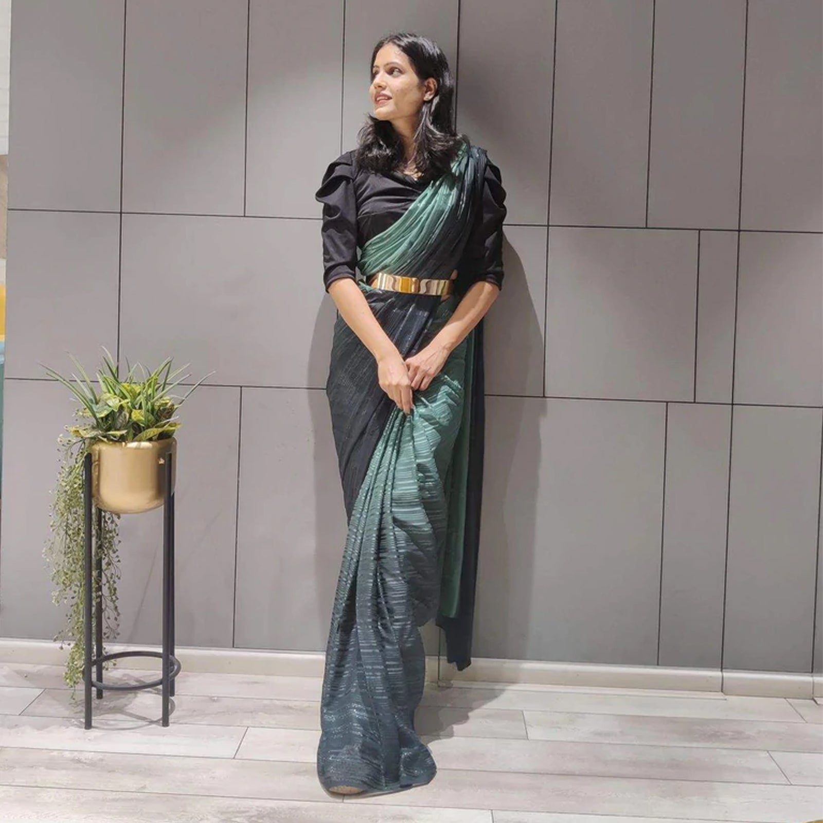 Ready to Wear Chiffon Saree with Metal Belt ClothsVilla