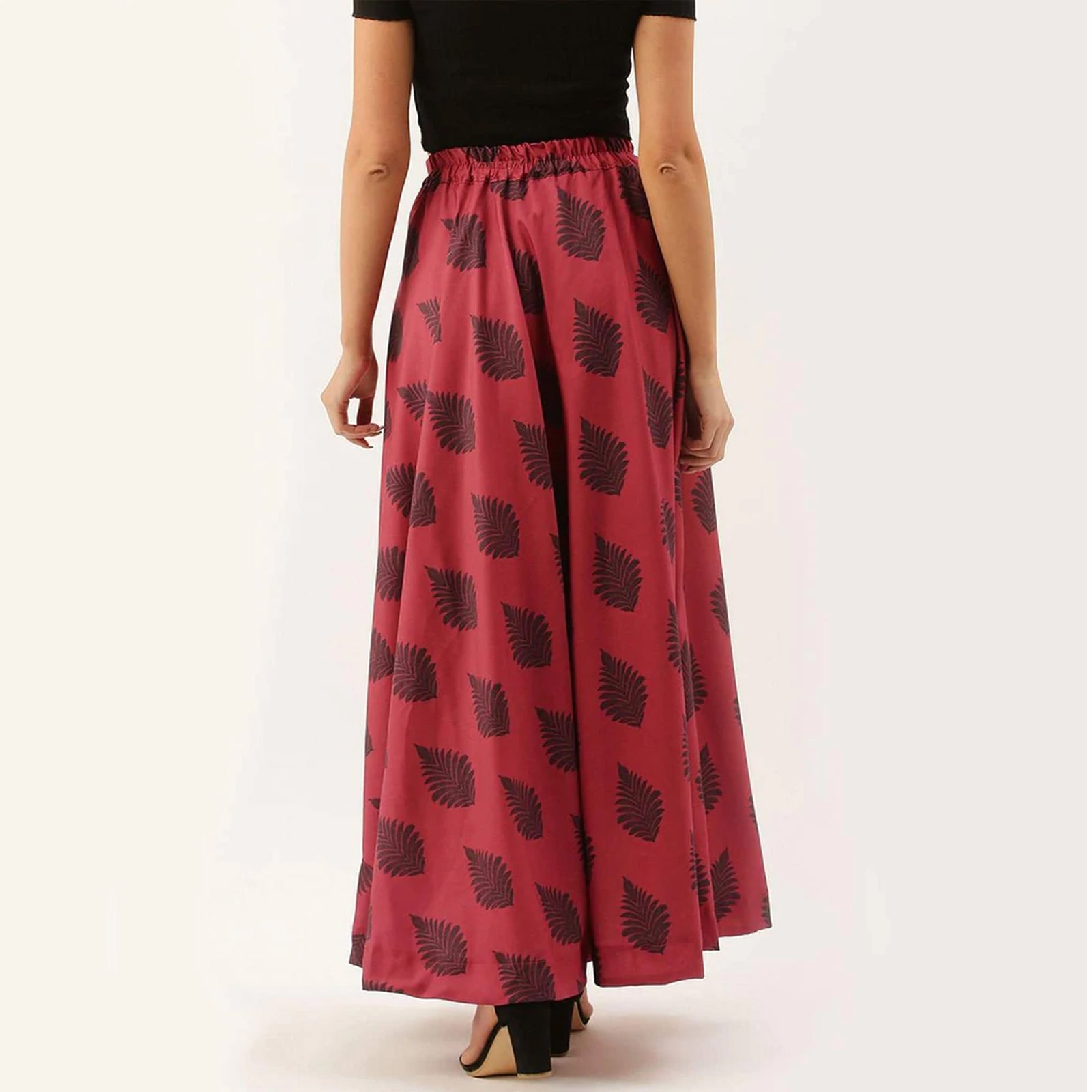 Red And Dark Red Combinational Skirt with Digital Print ClothsVilla