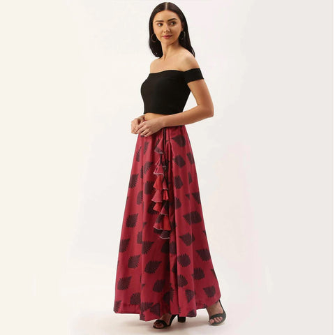 Red And Dark Red Combinational Skirt with Digital Print ClothsVilla Main image