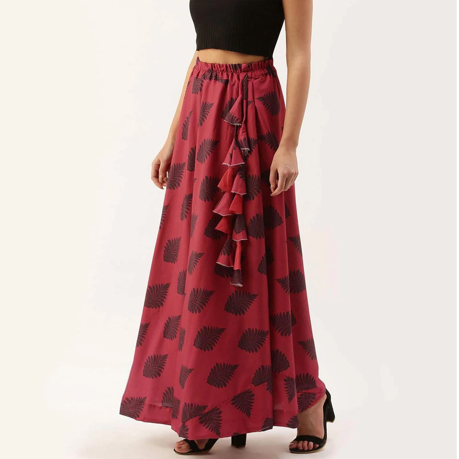 Red And Dark Red Combinational Skirt with Digital Print ClothsVilla