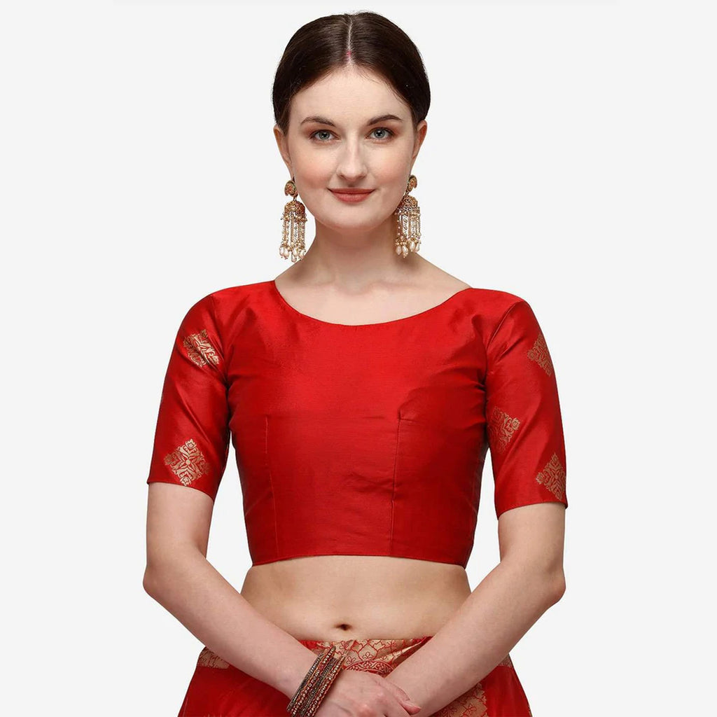 Red Banarasi Silk Lehenga Choli with Net Dupatta ClothsVilla