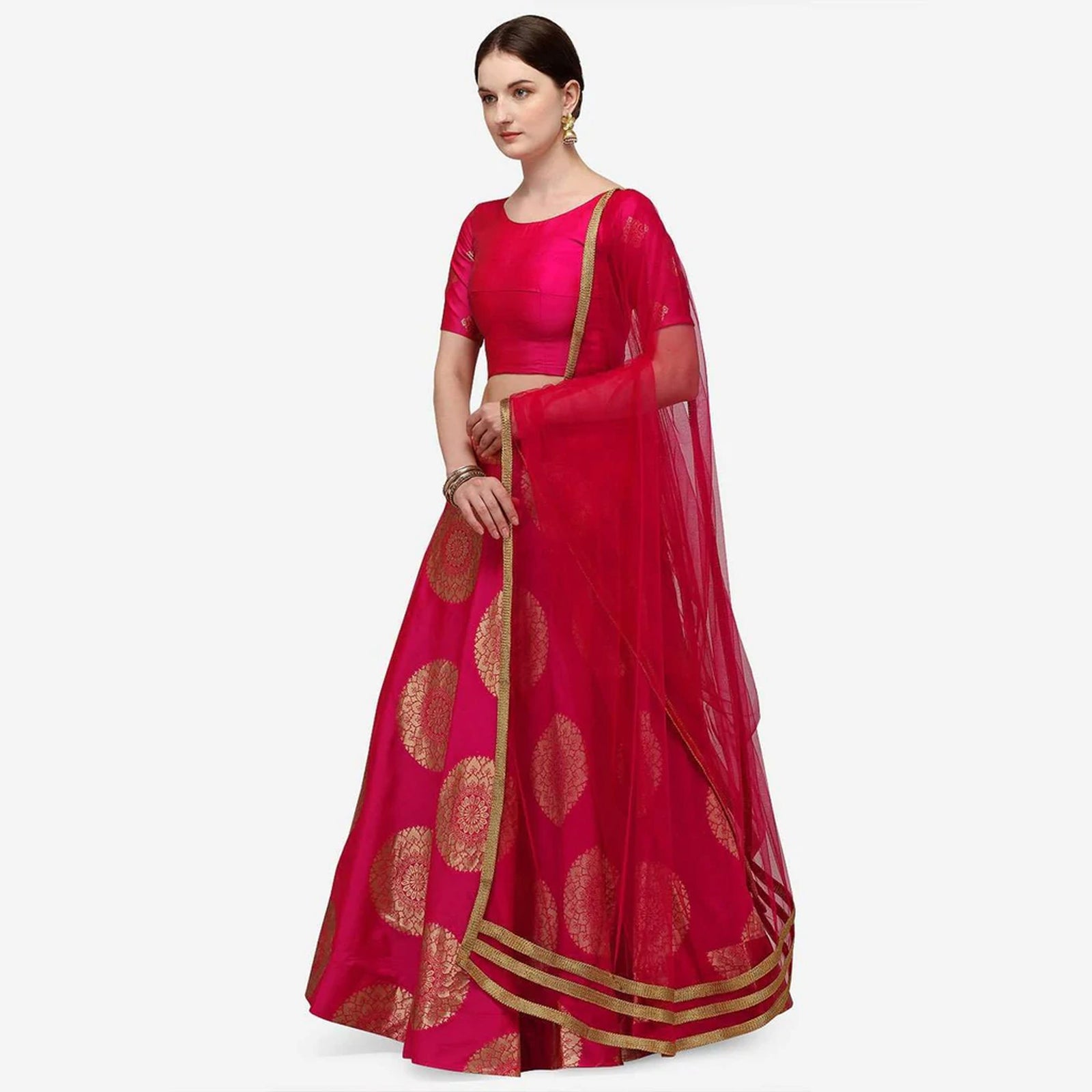 Red Banarasi Silk Lehenga Choli with Net Dupatta ClothsVilla