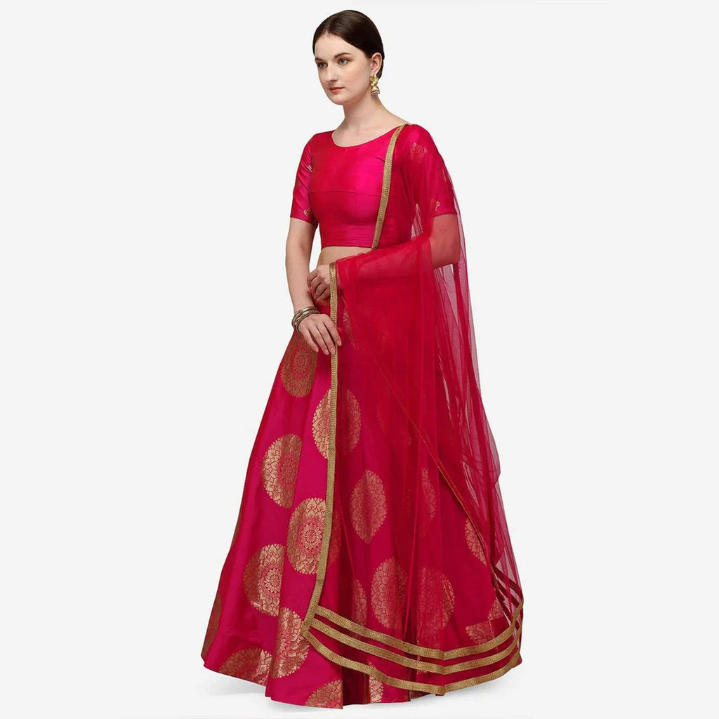 Red Banarasi Silk Lehenga Choli with Net Dupatta ClothsVilla